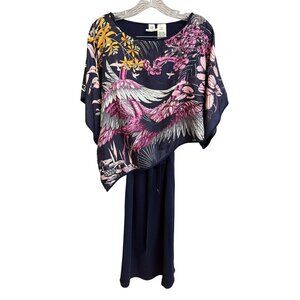 Hermès Paris Silk Poncho Dress With Vibrant Crane & Floral Print Size 40 Made In
